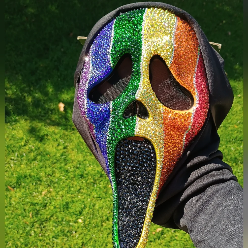 Rainbow Ghost Face Scream Blinged Mask